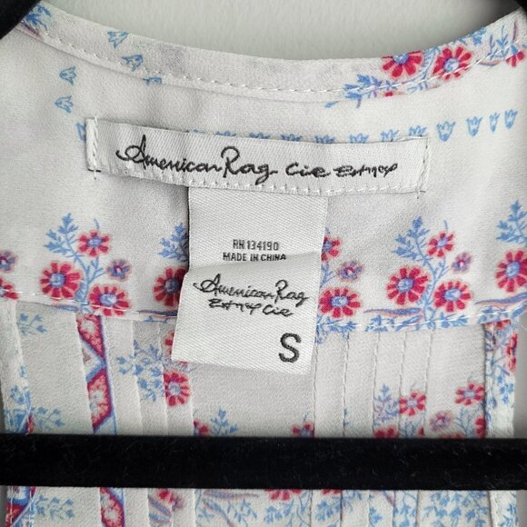 American Rag Sheer Floral Sleeveless Pleated Detail Boho Bottom Down Shirt Top - Picture 8 of 9